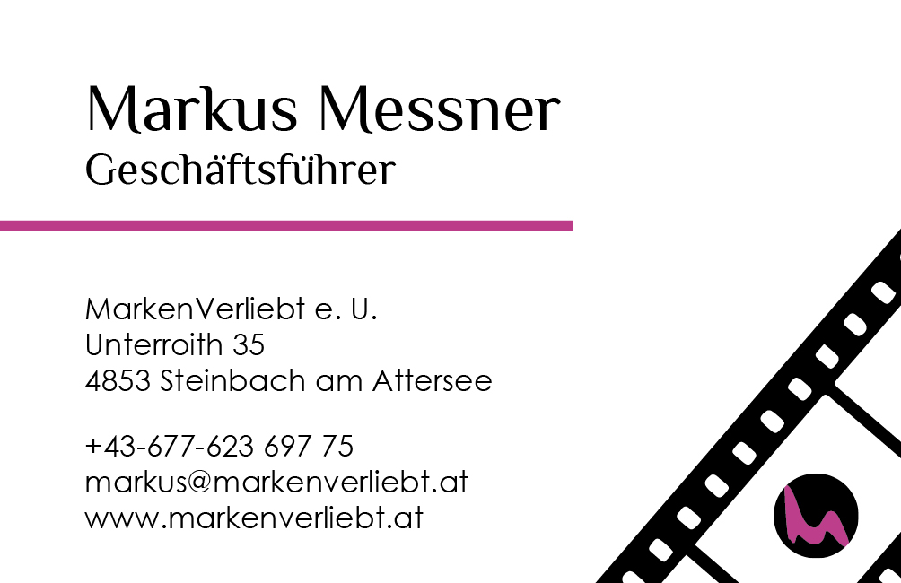 Kontaktdaten Markus Messner von Markenverliebt. Telefon: +43 677 623 697 75